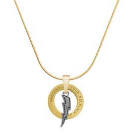 Delight Jewelry Silvertone Lightning Bolt - Custom Goldtone Message Ring Necklace, 18"