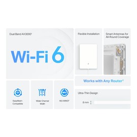 TP-Link Archer Air E5 Wi-Fi 6 AX3000 WLAN Verstärker Repeater, 8 mm ultradünnes Design, Intelligente Antennen, Flexible Installation, kein Ethernet-Anschluss