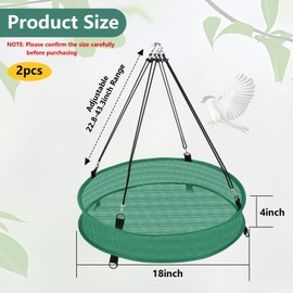 Lettry 2Pcs Bird Seed Catcher Tray with 8pcs Plastic Stakes for Hanging Bird Feeder Platform, Birdseed Hoop for Outdoor Garden Hanging Tray (Green, 18inch)
