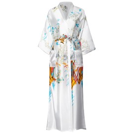 VintageClothing Women's Plus Size Satin Kimono Robes Long Floral Silky Loungewear Patterned Sleepwear Dressing Gown, 4X