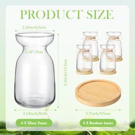 FoldTier 4 Sets Hyacinth Glass Vase with Bamboo Coaster Rope Hyacinth Avocado Growing Bud Vase Decorative Glass Flower Vases for Centerpieces Bulb Forcing Plant Containers Home Office Table Decoration