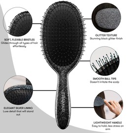 FRAMAR Glitter Hair Brush Detangler, Detangling Hairbrush For Women, Wet Hair Brush For Girls, Hair Detangler Brush, Wet Hairbrush, Hairbrushes, Girls Hairbrush Detangler, Reduces Frizz - Black