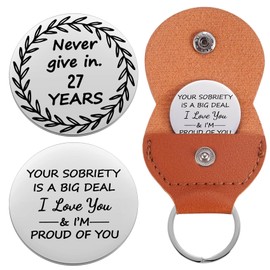 Ukodnus 27 Year Sobriety Coin, Twenty-Seven Years Sober, Recovery Token, Sober for Him, AA Recovery Medallion Chip, Unique 12 Step Gifts, NA Addiction Recovery Gift