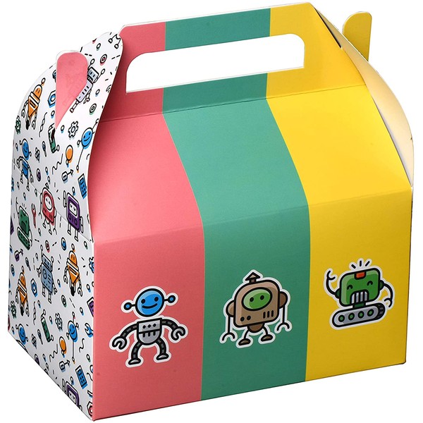 Hammont Paper Treat Boxes - (10 Pack) - Party Favors Treat Container Cookie Boxes Cute Designs Perfect for Parties and Celebrations 6.25" x 3.75" x 3.5" (Robots)