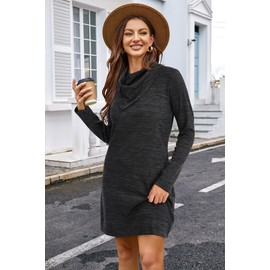 STYLEWORD 2024 Fall Sweater Dress Women's Tunic Tops for Leggings Long Sleeve Cowl Neck Elbow Patchs Casual Sweatshirts(Black3197,XXL)