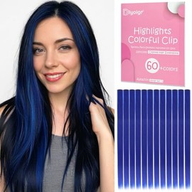 12 extensiones de cabello azul con clip, extensiones de cabello liso de 22 pulgadas para niñas y mujeres, reflejos coloridos para fiestas (azul)
