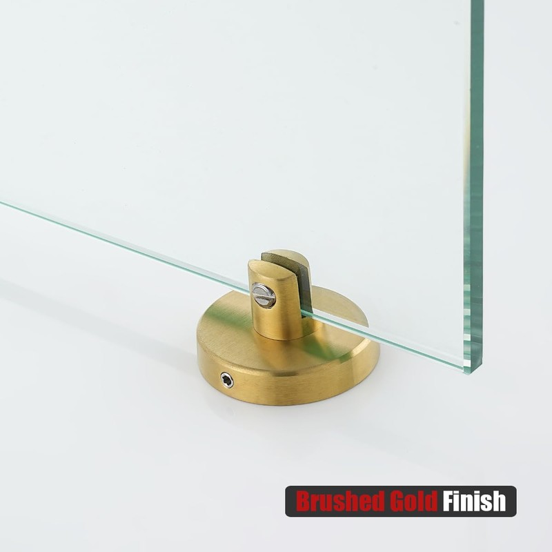 JQK Corner Glass Shelf, Brushed Gold Bathroom 304 Stainless Steel