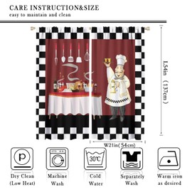 Fat Chef Curtains, Buffalo Check Plaid Kitchen Curtains, Thermal Insulated Blackout Curtains for Kitchen Room Living Room Off Window Curtain Drapes 2 Panels 42x54 Inch