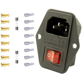 Artrinck Rated 10A 250V AC Power Socket Rocker Switch 3 Pin IEC320 C14 Inlet Module Plug Fuse (Includes:2 pcs 5A Fuse+8pcs Female Terminal+8pcs Transparent Sheath) (5A Fuse)