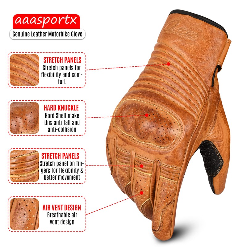 aaasportx Men's Leather Motorcycle Gloves with Touchscreen Function - Protectors
