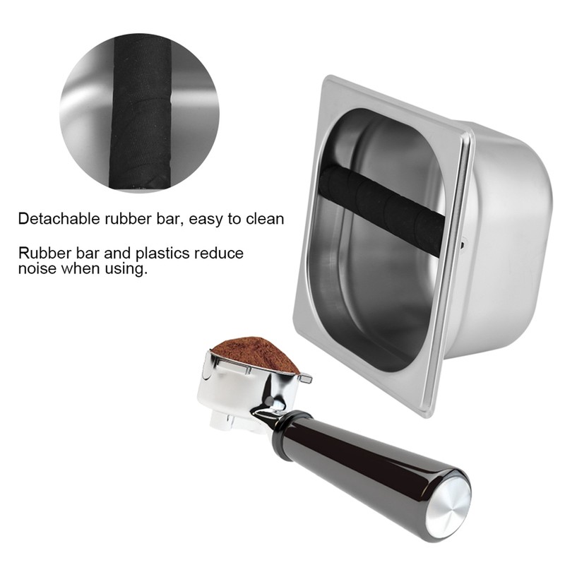Stainless Steel Espresso Knock Box Container with Rubber Bar for