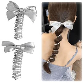YANHUILAY Coil Pony Coil Pony Set of 2, Cute Pearl, Ribbon, Hair Elastic, Stylish, Hair Accessory, Phone Cord Type, Hair Clip, Hair Ornament, For Work or School Entrance Ceremonies, Weddings,