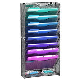 VEESUN Wall File Organizer 10 Tiers Letter Mail Magazine Wall Organizer Wall File Holder Mounted File Rack With Flat Tray For Home Storefront School Office Black