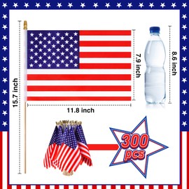 Tudomro 250 Pack Small American Flags on Stick 8x12 Inch Mini American Flag US Hand Held Stick Flags Mini Flags Patriotic Decor for Veterans Day 4th of July Memorial Independence Day Parades Supplies