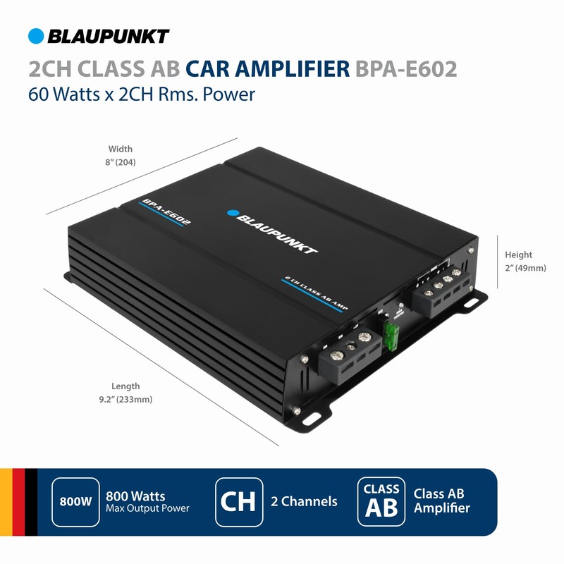 BLAUPUNKT BPA-E602 2-Channel Class AB Car Amplifier - 800W Max