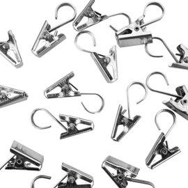 Super Z Outlet Heavy Duty Satin Nickel Curtain Clips w/Hook for Photos, Showers, Bedroom, Living Room, Home Decoration, Arts & Crafts, 1.5" x 0.5" inch (20 Hooks)