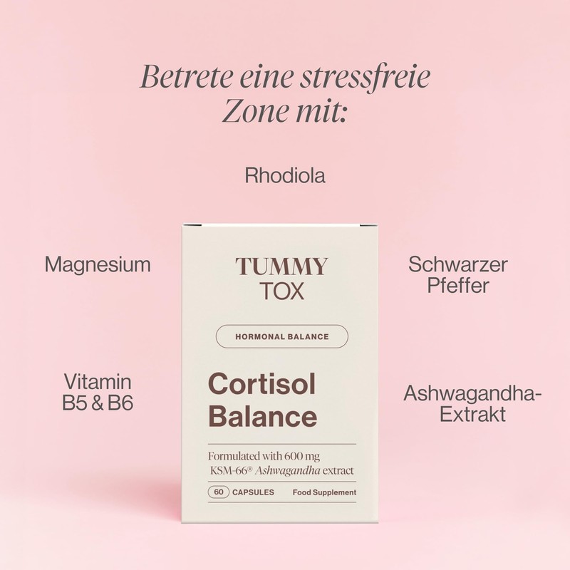 TummyTox Cortisol Balance. Ashwagandha, Rhodiola Rosea. Magnesium - Muscle Function,