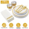 iMounTEK 175PCS White and Gold Plastic Plates -Disposable Dinnerware Set