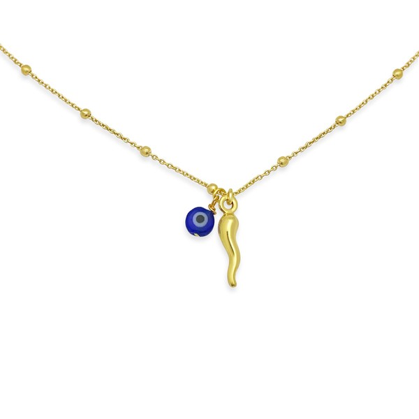 FRONAY Sterling Silver Italian Horn Evil Eye Necklace for Women
