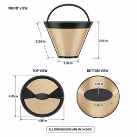 1 reusable permanent coffee filter #4 conical, suitable for 8-12 cup capacity, compatible with Ninja and Cuisinart coffee machines