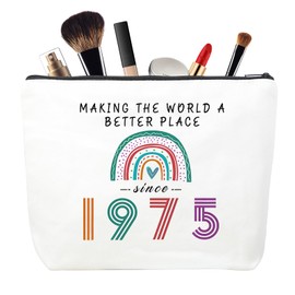 MSQ 50th Birthday Gifts for Women Makeup Bags, Sweet 50th Gifts Friendship Gift Ideas for Her Women Teens Sister Funny Cosmetic Bag Travel Toiletries Bags Since 1975 Bday Gift from Mom