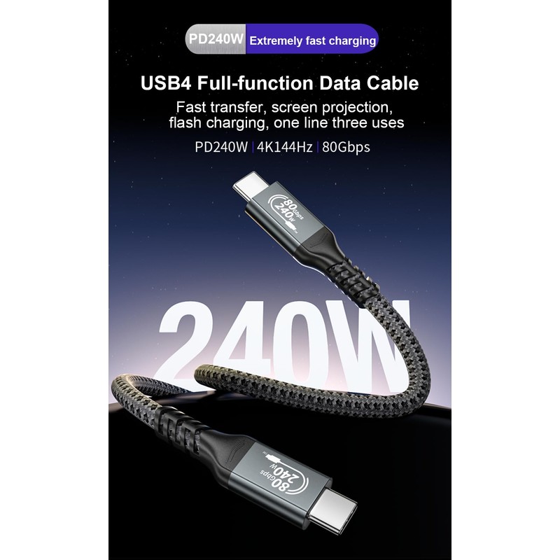 USB 4 Cable 6.6FT for Thunderbolt 5 Cable 80Gbps, up