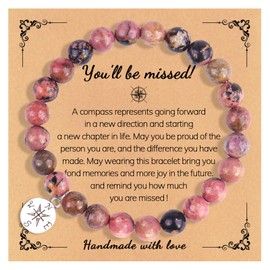 Retirement Gifts for Women Farewell Gifts Natural Stone Beaded Bracelet Compass Charm Bracelet Retirement Gifts for Women 2023 Coworker You Will Be Missed Bracelet for Men (Bracelet Red)