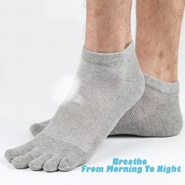REVEW 5 Pairs Men Toe Socks Five Finger Socks Cotton Soft and Breathable Low Cut Socks for Men (Grey)