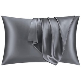 Maple&Stone Satin Pillowcase for Hair and Skin, Pillow Cases with Envelope Closure, 2 Pack Soft Pillow Cover Dark Grey, King 20"x40"