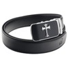 QHA Mens Jesus Cross Automatic Buckle Ratchet Leather Belt Q39-Silver