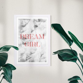 Wynwood Studio Typography Framed Wall Art Prints 'Dream Girl Clouds' Motivational Quotes and Sayings Home Décor, 13" x 19", Pink, White