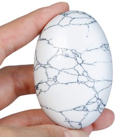 mookaitedecor 6cm Large White Howlite Turquoise Palm Worry Stone, Polished Crystal Tumbled Oval Pocket Stone Gift Decorative White Stone Room Desk Decor