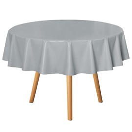 sancua 100% Waterproof Round PVC Tablecloth - 60 Inch - Oil Proof Spill Proof Vinyl Table Cloth, Wipe Clean Table Cover for Dining Tables, Buffet Parties and Camping, Silver Grey