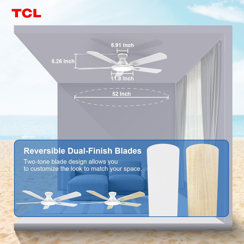 TCL Ceiling Fans with Lights, 52 Inch Low Profile Ceiling
