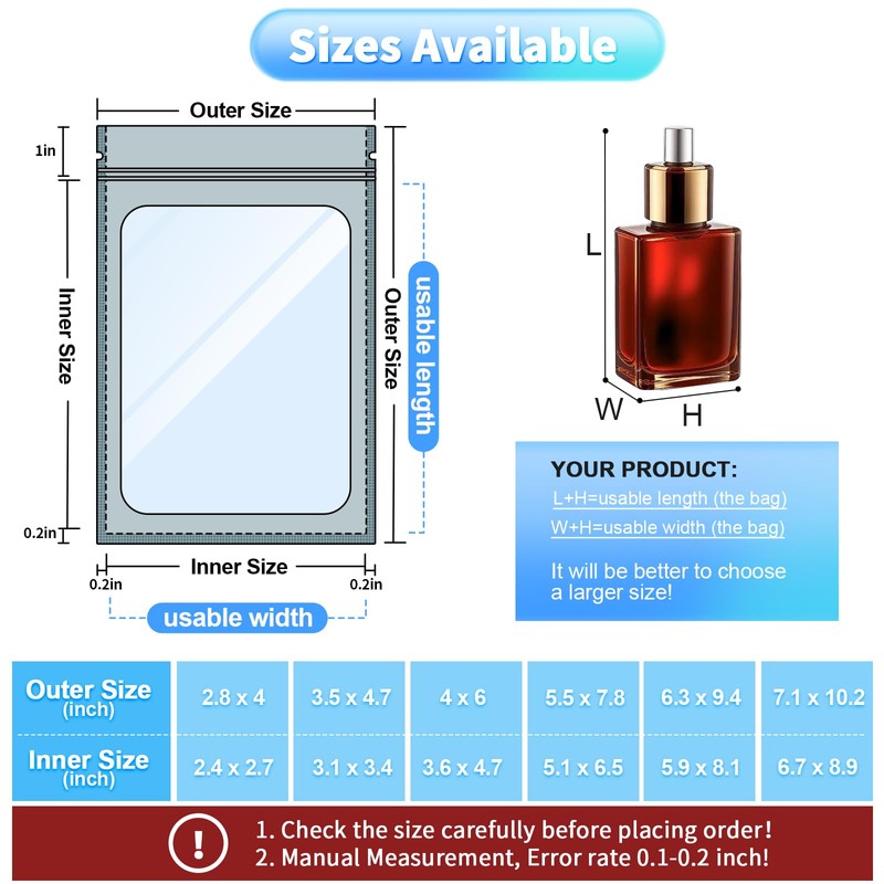 100 Pieces Smell Proof Mylar Bags- Resealable Holographic Packaging Pouch