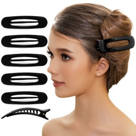 RC ROCHE ORNAMENT 6 Pcs Womens Side Slide Flat Oval Clip Styling Plastic Comfortable Hold Strong Grip No Slip Beauty Accessory Girls Ladies Pin Jaw Claw Clamp Clips, Large Black