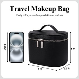 Cosmetic Bag, Portable Cosmetic Bags, Travel Makeup Bag with Compartments and Handle, Toiletry Bag for Women, black