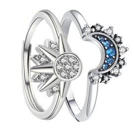 xinyee Sun and Moon Ring Set Stackable Women's Ring, Adjustable Women's Ring Matching Ring as Best Friend and Couple Friendship Ring, Sun and Moon Stackable Ring for Girls