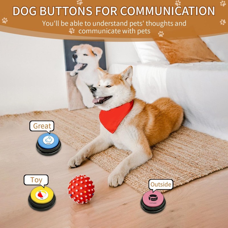 BUYVIKAY Set of 6 Colours Dog Button, Buzzer with Recording