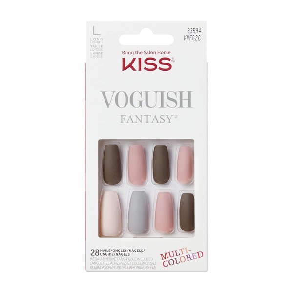 KISS Voguish Fantasy Collection New York Long Gel Nail Kit with 24 Strips Gel Nail Glue Manicure Stick Mini File and 28 False Nails