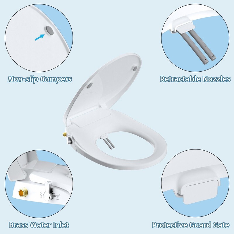 Hibbent Round Bidet Toilet Seat with Non-Electric Bidet Attachment Dual
