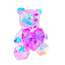 Aladdinas LED Teddy Bear Night Light, Holographic Iridescent Design, Nursery Decor Display Box with Ribbon (Pink Heart, Small)