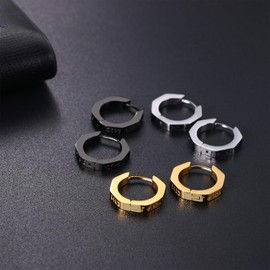 Flongo Men's Viking Creole Earrings: Black Silver Gold Stud Earrings Stainless Steel Norwegian Viking Runes Punk Amulet Geometric Earrings Jewellery Gift for Men Women, Stainless Steel