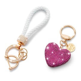 CHUQING Heart Key Ring Car Key Ring With Sparkly Rhinestones Rhinestone Keyring For Women, Fuchsia-14