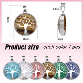 Toaob Tree of Life Pendants Metal Frame with Natural Stones Healing Crystal 27 mm for Jewellery Accessories Pack of 6, Stone, Crystal