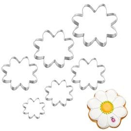 Daisy Flower Cookie Cutter Set, 6 Pcs Fondant Biscuit Cutters Stainless Steel Flower Cookie Cutters Shapes Molds for Baking - 4.4" 3.8" 3.1" 2.7" 2" 1"