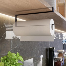 EDELREITER® ZEWA Kitchen Roll Holder without Drilling, High-Quality Stainless Steel Kitchen Roll Holder, Modern Paper Roll Holder, No Gluing, Kitchen Roll Holder, Black