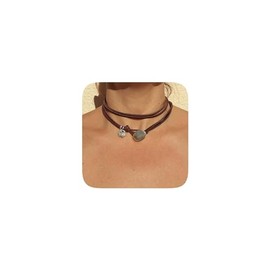 Nexoluxa Boho Choker Necklace for Women Western Leather Shell Cord Trendy Layered Western Turquoise Accessories Necklaces Jewelry for Women - Silver