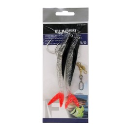 FLADEN Fishing - Deep Sea Cod Glitter Rig Large Size 8/0 Hooks Ready Tied Black or Blue 14cm Twintail Softbait (Size 8/0 Hooks) (Black Glitter)