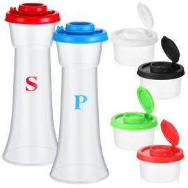 Baderke 6 Pcs Vintage Salt and Pepper Shaker Set with Lids Large Wet Proof Salt Pepper Container Hourglass Covered Mini Salt Shaker Clear Airtight Spice Jar for Kitchen Camping Picnic Lunch Box